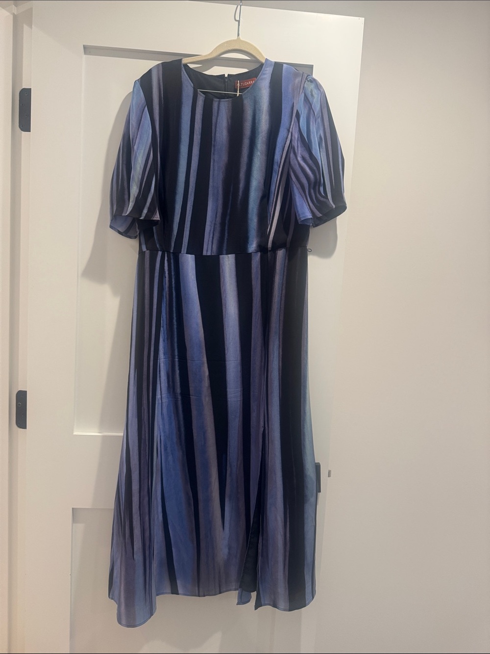 Altuzarra Navy and Light Blue Vertical-Strip Midi Dress
